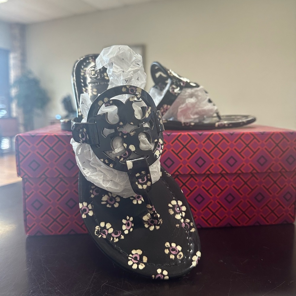 Tory Burch Black Floral Sandals
